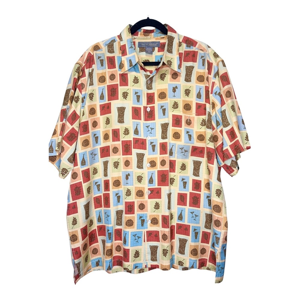 Tori Richard‎ Mens XL Silk Tiki Cocktail Block Print Hawaiian Camp Shirt